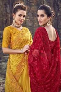 Pink Heavy Work Swarovski Bridal Party Wear Saree